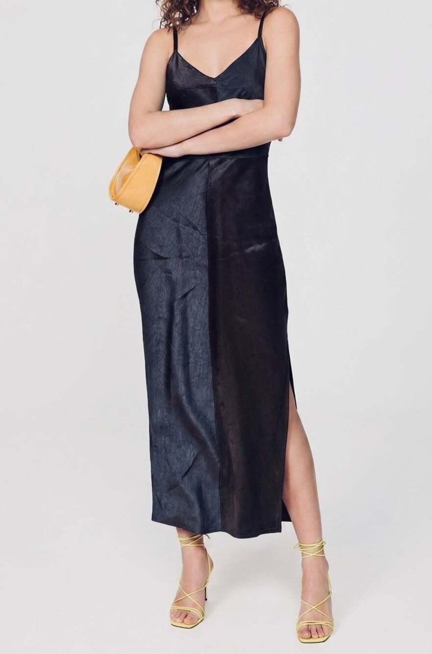 Zara Black Satin Slip Midi Dress